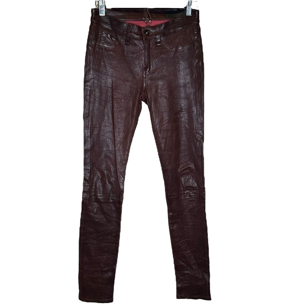 (Sold)RAG & BONE "THE LEATHER SKINNY" W1602L038DBL Women Size 26 WASHED BURGUNDY - Picture 1 of 12